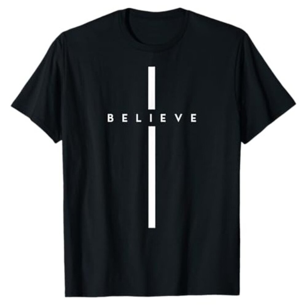 Believe Cross God Jesus Christian Spiritual Religious T-Shirt - Unisex XL Black